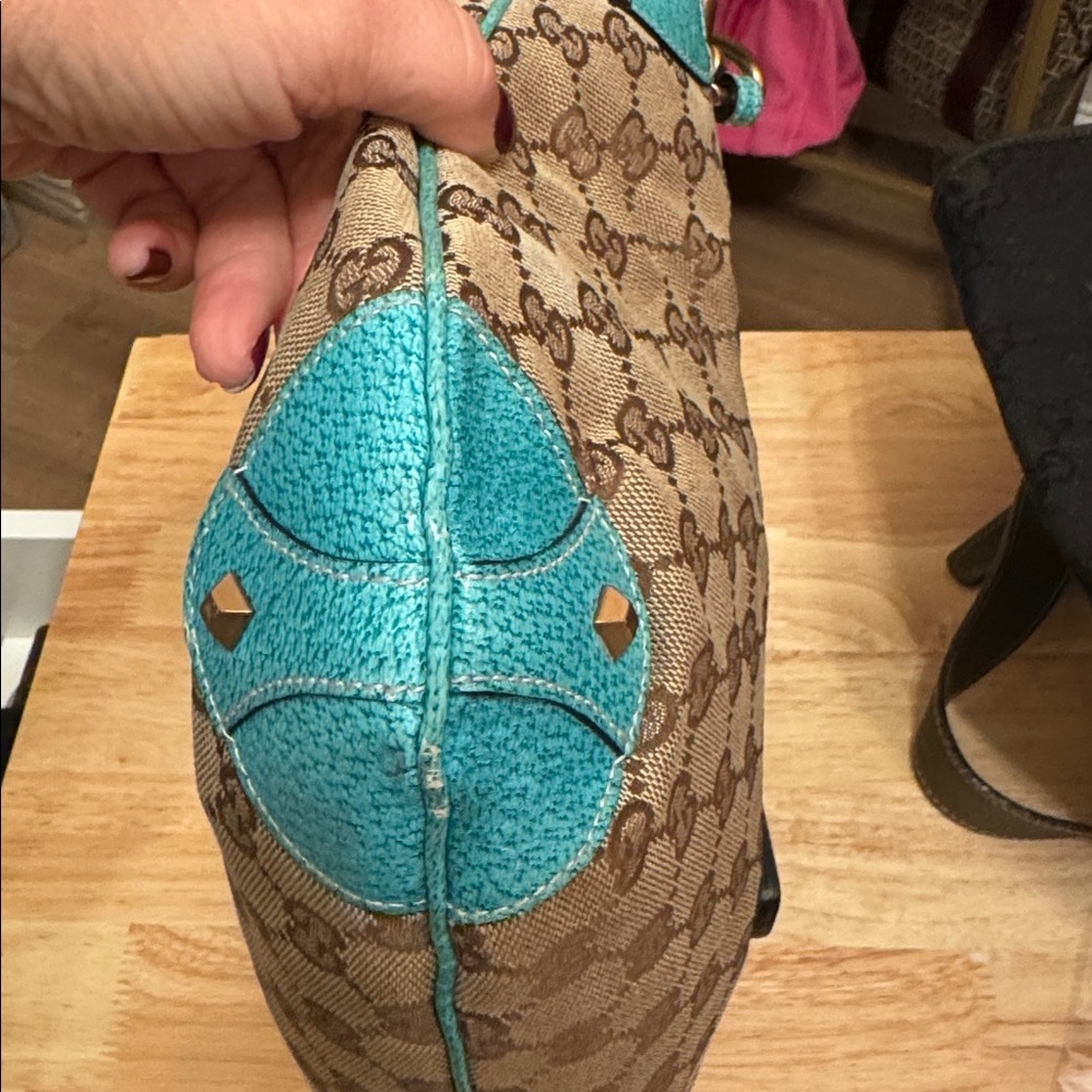 AUTHENTIC Gucci Tan and Teal Jackie Shoulder Bag - Picture 10 of 12